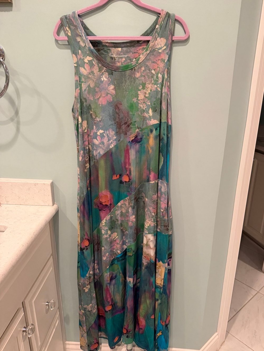 Floral Abstract Maxi Dress - Teal & Pink